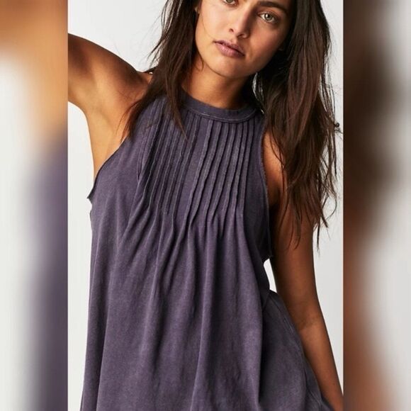 Free people | purple Sleeveless Pleated Top | size large - Picture 1 of 6